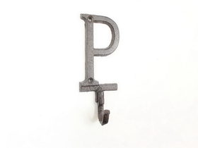 Handcrafted Model Ships K-9056-P-Cast-Iron Cast Iron Letter P Alphabet Wall Hook 6"