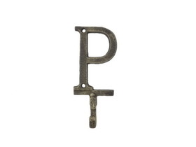 Handcrafted Model Ships K-9056-P-gold Rustic Gold Cast Iron Letter P Alphabet Wall Hook 6"
