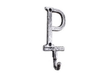Handcrafted Model Ships K-9056-P-Silver Rustic Silver Cast Iron Letter P Alphabet Wall Hook 6