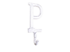 Handcrafted Model Ships K-9056-P-W Whitewashed Cast Iron Letter P Alphabet Wall Hook 6"