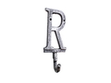 Handcrafted Model Ships K-9056-R-Silver Rustic Silver Cast Iron Letter R Alphabet Wall Hook 6