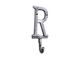 Handcrafted Model Ships K-9056-R-Silver Rustic Silver Cast Iron Letter R Alphabet Wall Hook 6"