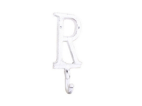 Handcrafted Model Ships K-9056-R-W Whitewashed Cast Iron Letter R Alphabet Wall Hook 6"