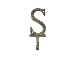 Handcrafted Model Ships K-9056-S-gold Rustic Gold Cast Iron Letter S Alphabet Wall Hook 6"
