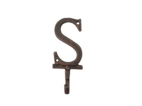 Handcrafted Model Ships K-9056-S-rc Rustic Copper Cast Iron Letter S Alphabet Wall Hook 6"