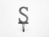 Handcrafted Model Ships K-9056-S-Silver Rustic Silver Cast Iron Letter S Alphabet Wall Hook 6