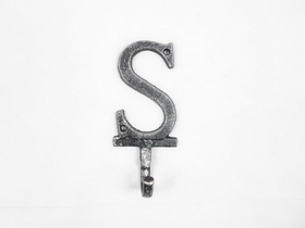 Handcrafted Model Ships K-9056-S-Silver Rustic Silver Cast Iron Letter S Alphabet Wall Hook 6"
