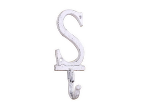 Handcrafted Model Ships K-9056-S-W Whitewashed Cast Iron Letter S Alphabet Wall Hook 6"