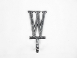 Handcrafted Model Ships K-9056-W-Silver Rustic Silver Cast Iron Letter W Alphabet Wall Hook 6