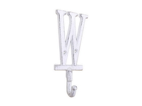 Handcrafted Model Ships K-9056-W-W Whitewashed Cast Iron Letter W Alphabet Wall Hook 6"
