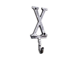 Handcrafted Model Ships K-9056-X-Silver Rustic Silver Cast Iron Letter X Alphabet Wall Hook 6"