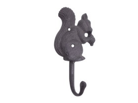 Handcrafted Model Ships k-9058-sq-cast-iron Cast Iron Squirrel with Acorn Decorative Metal Wall Hook 7"