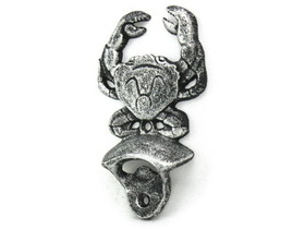 Handcrafted Model Ships K-9112-silver Antique Silver Cast Iron Wall Mounted Crab Bottle Opener 6&quot;