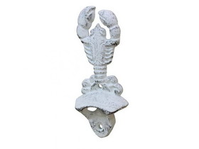 Handcrafted Model Ships K-9113-w Whitewashed Cast Iron Wall Mounted Lobster Bottle Opener 6&quot;