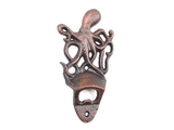 Handcrafted Model Ships K-9116-RC Rustic Copper Cast Iron Wall Mounted Octopus Bottle Opener 6"