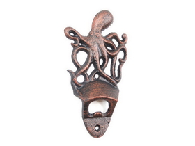 Handcrafted Model Ships K-9116-RC Rustic Copper Cast Iron Wall Mounted Octopus Bottle Opener 6&quot;
