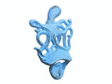 Handcrafted Model Ships K-9116-solid-light-blue Rustic Light Blue Cast Iron Wall Mounted Octopus Bottle Opener 6"