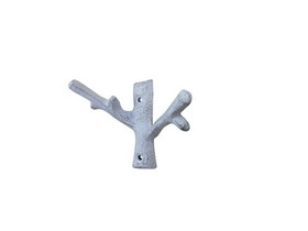 Handcrafted Model Ships K-9128-w Whitewashed Cast Iron Forked Tree Branch Decorative Metal Double Wall Hooks 5"