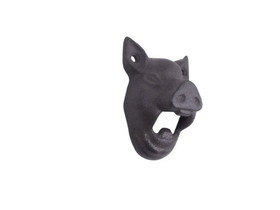 Handcrafted Model Ships k-9138-cast-iron Cast Iron Pig Head Wall Mounted Bottle Opener 4"
