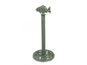 Handcrafted Model Ships K-9204-Bronze-Toilet Antique Bronze Cast Iron Fish Extra Toilet Paper Stand 15"