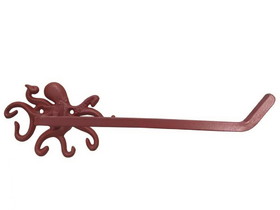 Handcrafted Model Ships K-9205-red Rustic Red Cast Iron Octopus Toilet Paper Holder 11&quot;