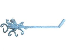Handcrafted Model Ships K-9205-solid-light-blue Rustic Light Blue Cast Iron Octopus Toilet Paper Holder 11&quot;