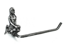 Handcrafted Model Ships K-9212-silver Antique Silver Cast Iron Mermaid Toilet Paper Holder 10"