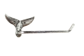 Handcrafted Model Ships K-9214-Silver Rustic Silver Cast Iron Whale Tail Toilet Paper Holder 11&quot;