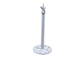 Handcrafted Model Ships K-9232-w-T Whitewashed Cast Iron Texas Star Bathroom Extra Toilet Paper Stand 16"