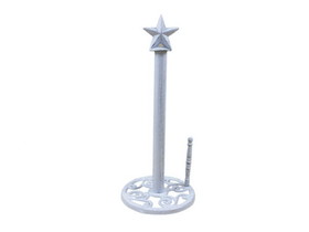 Handcrafted Model Ships K-9232-w Whitewashed Cast Iron Texas Star Kitchen Paper Towel Holder 16"