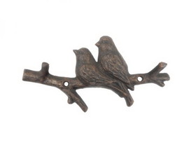 Handcrafted Model Ships K-9245-rc Rustic Copper Cast Iron Birds on Branch Decorative Metal Wall Hooks 8"