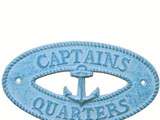 Handcrafted Model Ships K-9301-light-blue Light Blue Whitewashed Cast Iron Captains Quarters with Anchor Sign 8"