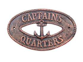 Handcrafted Model Ships K-9301-RC Rustic Copper Cast Iron Captains Quarters with Anchor Sign 8"