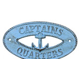 Handcrafted Model Ships K-9301-solid-light-blue Rustic Light Blue Cast Iron Captains Quarters with Anchor Sign 8"