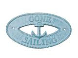 Handcrafted Model Ships K-9304-Light-Blue Rustic Light Blue Whitewashed Cast Iron Gone Sailing with Anchor Sign 8