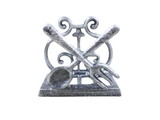 Handcrafted Model Ships k-9312-FS-silver Rustic Silver Cast Iron Fork and Spoon Kitchen Napkin Holder 5