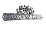 Handcrafted Model Ships K-9324-silver Antique Silver Cast Iron Gone Sailing Sign with Ship Wheel and Anchors 9