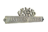 Handcrafted Model Ships K-9326-bronze Antique Bronze Cast Iron Anchors Aweigh Sign with Ship Wheel and Anchors 9