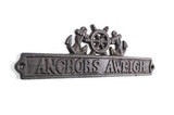 Handcrafted Model Ships K-9326-cast-iron Cast Iron Anchors Aweigh Sign with Ship Wheel and Anchors 9