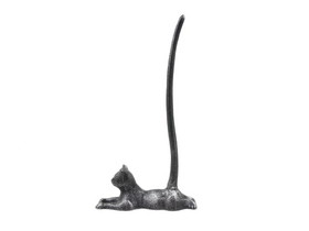 Handcrafted Model Ships k-9348-silver-T Rustic Silver Cast Iron Sitting Cat Bathroom Extra Toilet Paper Stand 19"