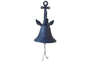 Handcrafted Model Ships k-9401-solid-dark-blue Rustic Dark Blue Cast Iron Wall Hanging Anchor Bell 8"