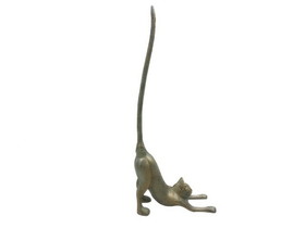 Handcrafted Model Ships K-9812-bronze-T Antique Bronze Cast Iron Sitting Cat Bathroom Extra Toilet Paper Stand 19"