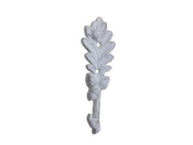 Handcrafted Model Ships K-9913A-w Whitewashed Cast Iron Oak Tree Leaf with Acorns Decorative Metal Tree Branch Hook 6.5"