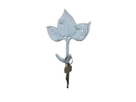 Handcrafted Model Ships K-9916-w Whitewashed Cast Iron Birch Tree Leaves Decorative Metal Tree Branch Hooks 6.5"
