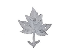 Handcrafted Model Ships K-9918-w Whitewashed Cast Iron Maple Tree Leaves Decorative Metal Tree Branch Hooks 6.5"