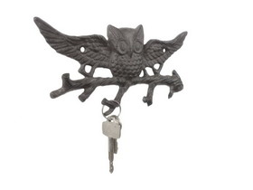 Handcrafted Model Ships K-9923-cast-iron Cast Iron Flying Owl Landing on a Tree Branch Decorative Metal Wall Hooks 7.5"