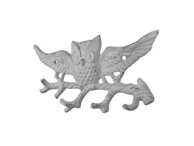 Handcrafted Model Ships K-9923-w Whitewashed Cast Iron Flying Owl Landing on a Tree Branch Decorative Metal Wall Hooks 7.5"