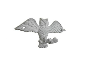Handcrafted Model Ships K-9924-w Whitewashed Cast Iron Flying Owl Decorative Metal Talons Wall Hooks 6"