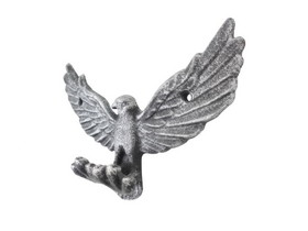 Handcrafted Model Ships K-9925-silver Rustic Silver Cast Iron Flying Eagle Decorative Metal Talons Wall Hooks 6"