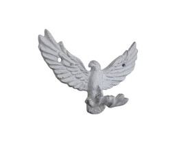 Handcrafted Model Ships K-9925-w Whitewashed Cast Iron Flying Eagle Decorative Metal Talons Wall Hooks 6"